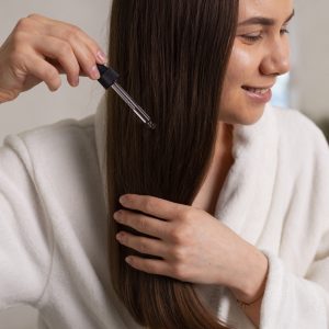side-view-woman-hair-slugging-night-routine protein treatment for hair